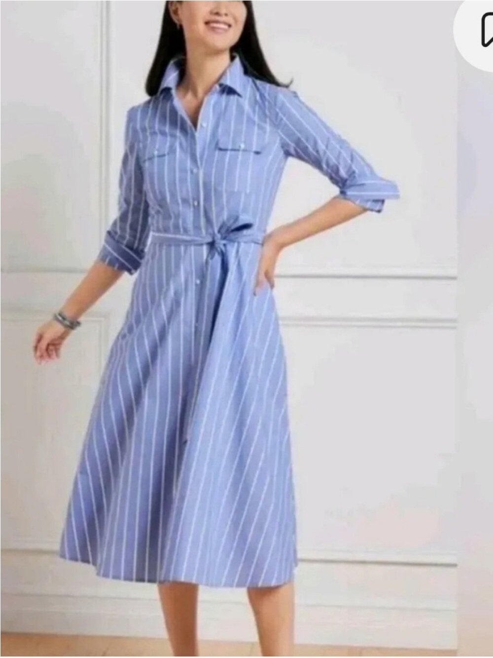 Talbots Blue and White Striped Long Sleeve Shirt Dress